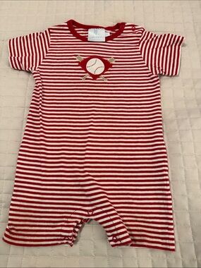 Little English 2T red stripe baseball onesie